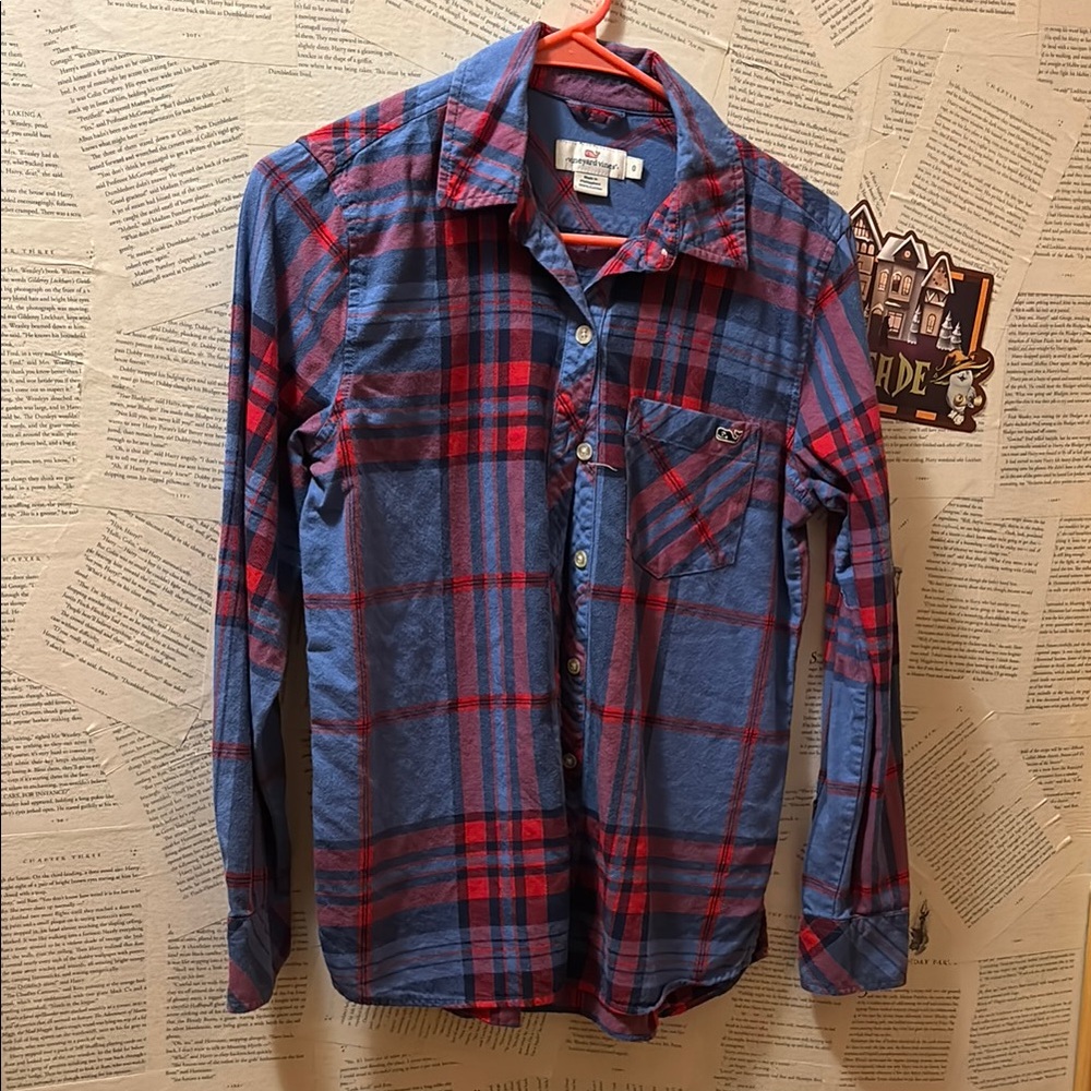Women's Blue and Red Plaid Shirt